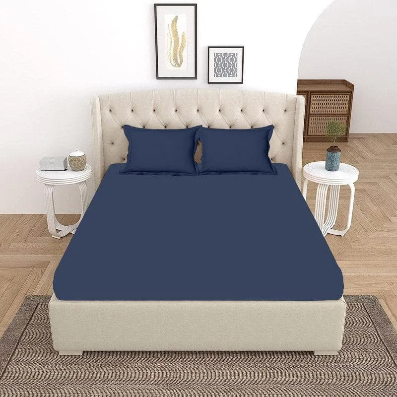 Vizag Solid Cotton Bedsheet (Navy Blue) - 400 TC media 1