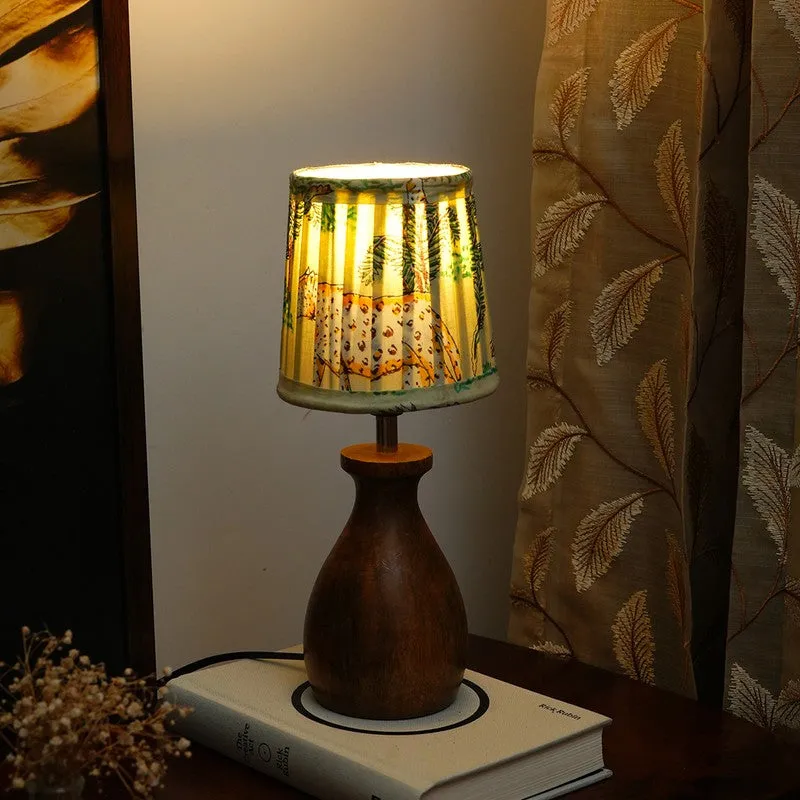 Mossleaf Wooden Base Cotton Table Lamp - Green,Brown media 1