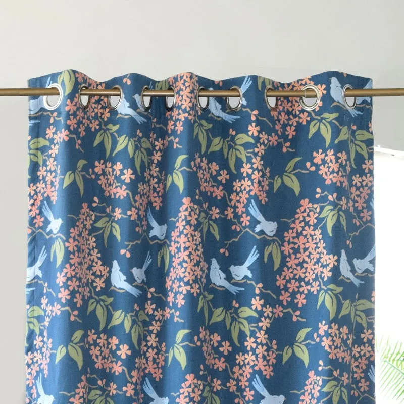 Tranquebar Home Floral Majesty Polyester Curtains(Blue) - Set Of Two media 7