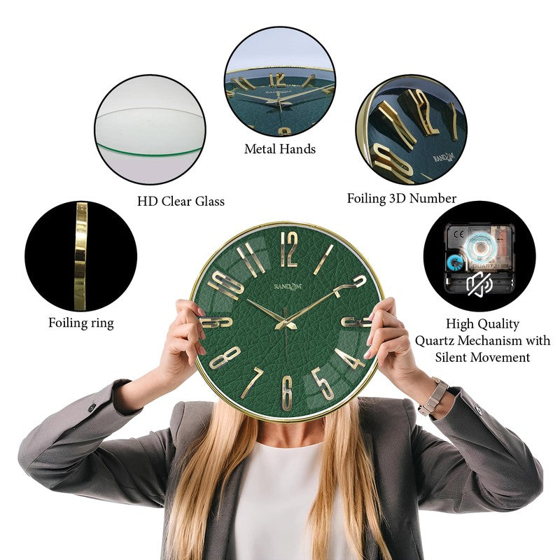 Elite Numeric Plastic Wall Clock - Green & Gold media 7