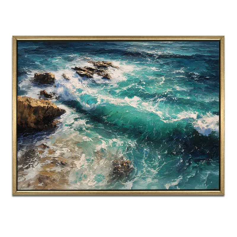 Turquoise Surge Canvas Wall Painting With Frame media 3