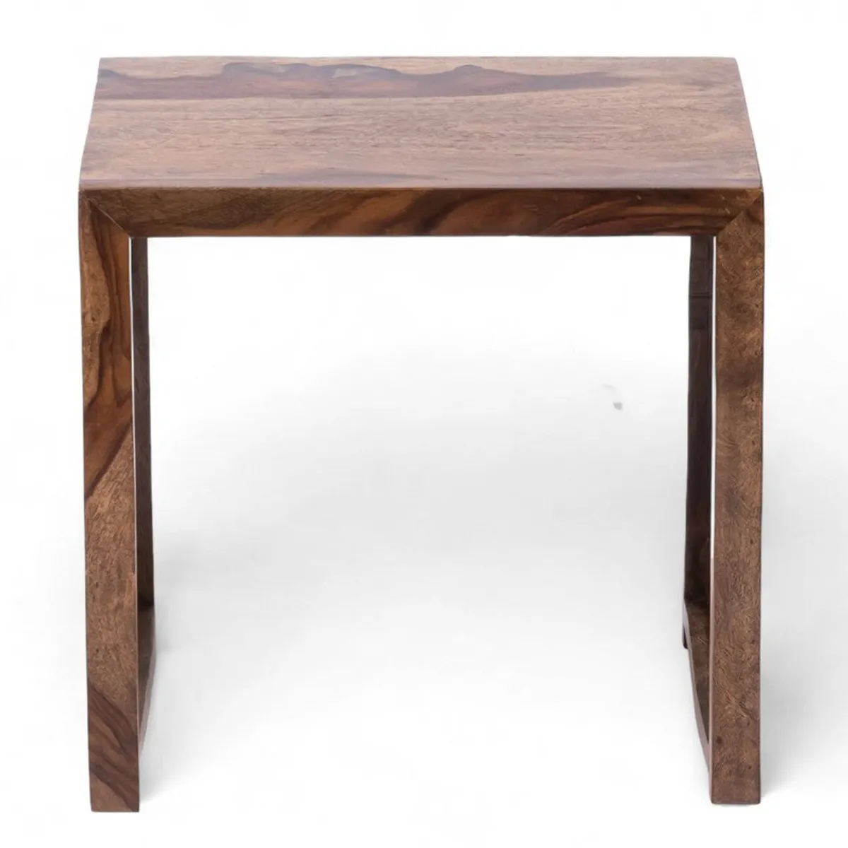 Front view of a rectangular brown wooden side table