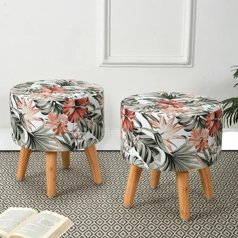 Avira Floral Print Multicolor Engineered Wood Ottomans - Set Of Two media 1