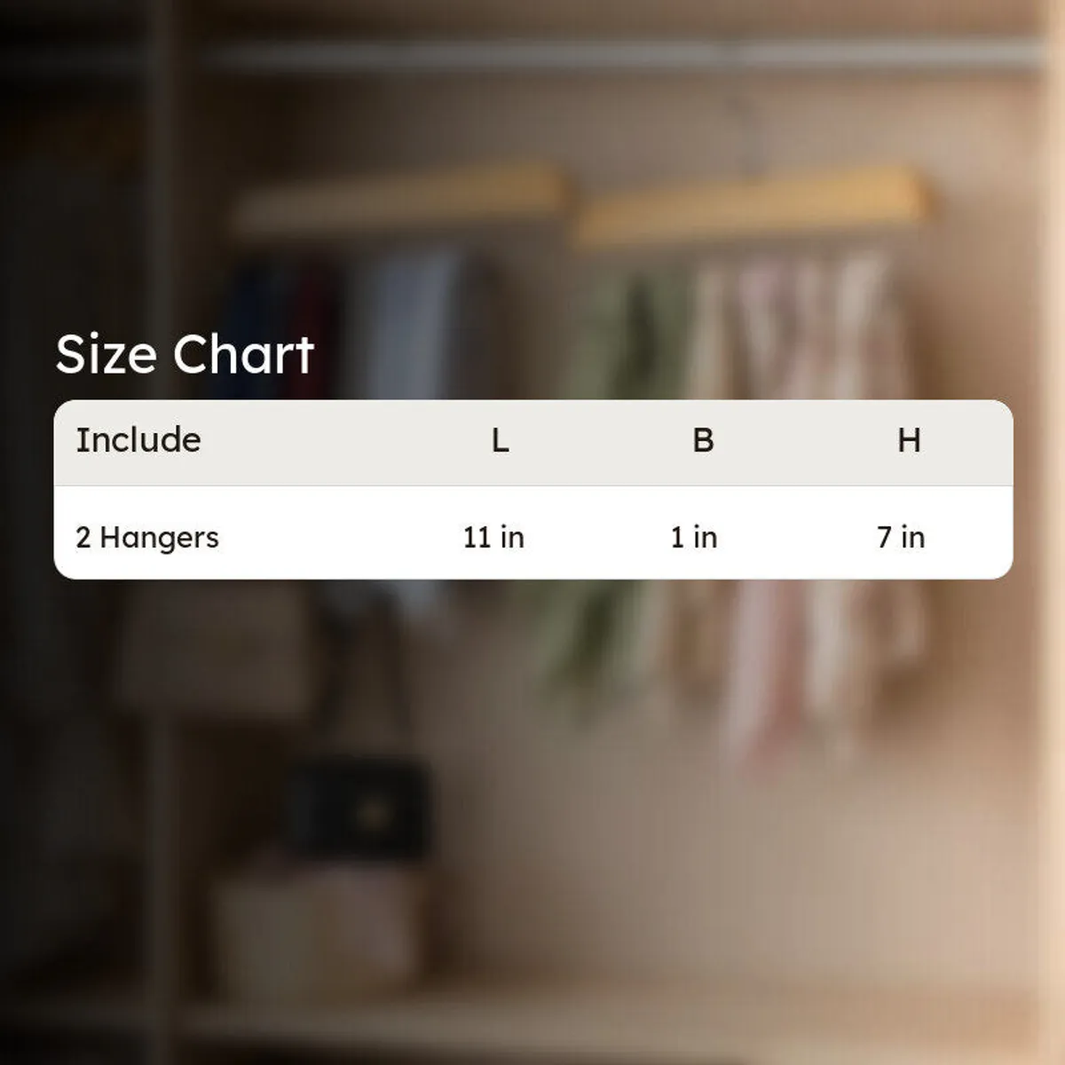 Size chart image for two hangers