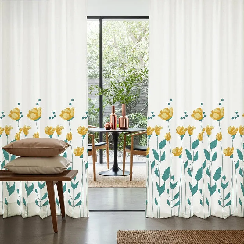 Sunny Blooms Cotton Curtain - Yellow media 1