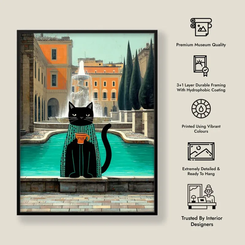 Quiet City Cat Wall Painting With Frame media 9