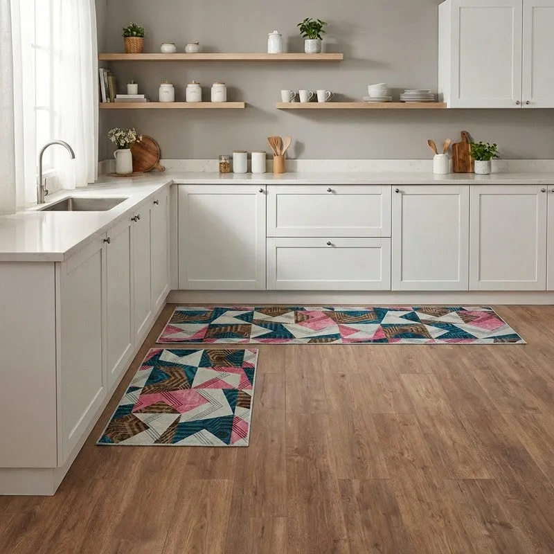 EdgeAbstra Polyester Kitchen Floor Mats (Pink,Grey) - Set of Two media 4