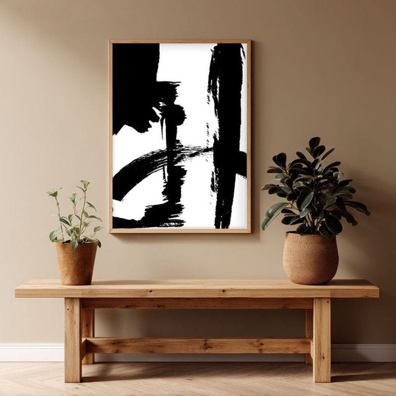 Strokes Of The Void Framed Canvas Archival Canvas Wall Painting - Natural Brown Frame