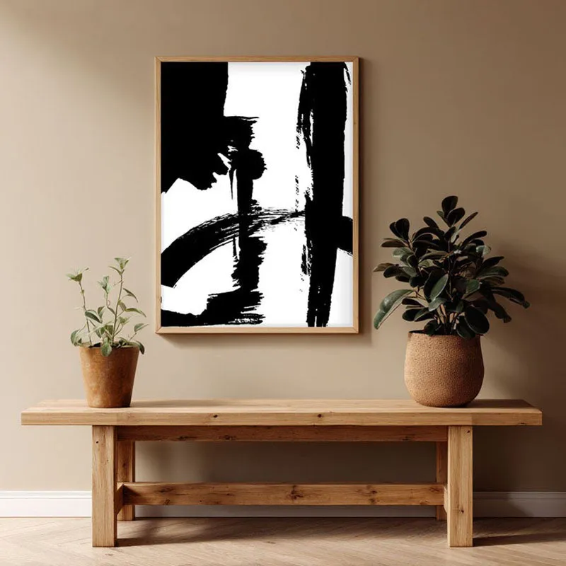 Strokes Of The Void Framed Canvas Archival Canvas Wall Painting - Natural Brown Frame media 1