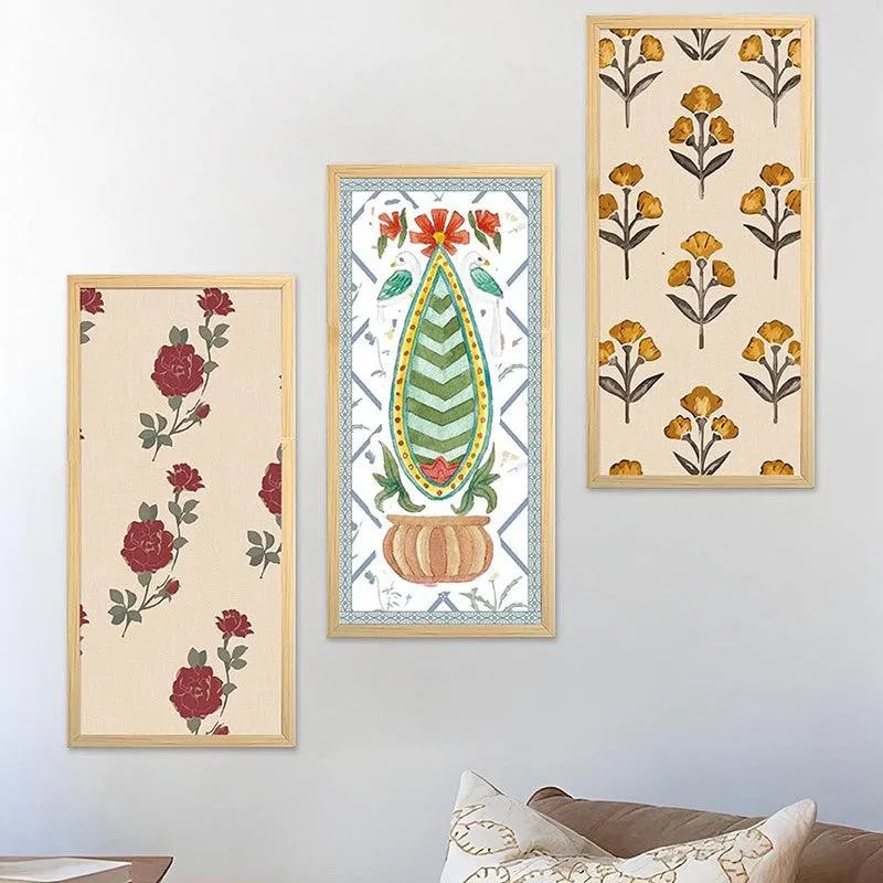 Jangli Gulab Mughal Wall Art With Frame (Red) - Set Of Three media 5