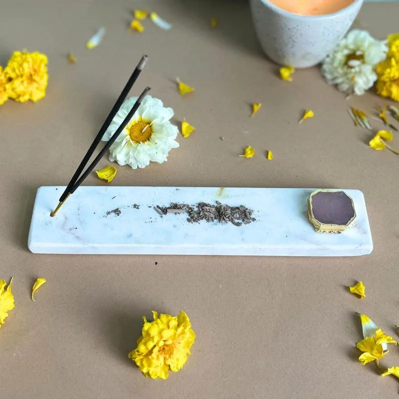 Nima Marble Incense Holder With Rose Quartz Plating - Pink media 4