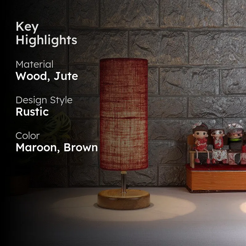 Hisha Wooden Table Lamp With Jute Shade - Maroon,Brown media 2