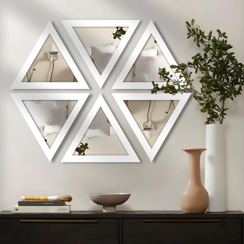 TriAxis Reflector Wall Mirrors (White) - Set Of Six
