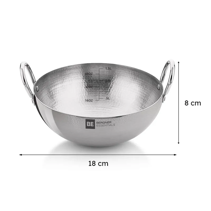 Bergner Stainless Steel Hammered Kadhai - 1300 mL media 8