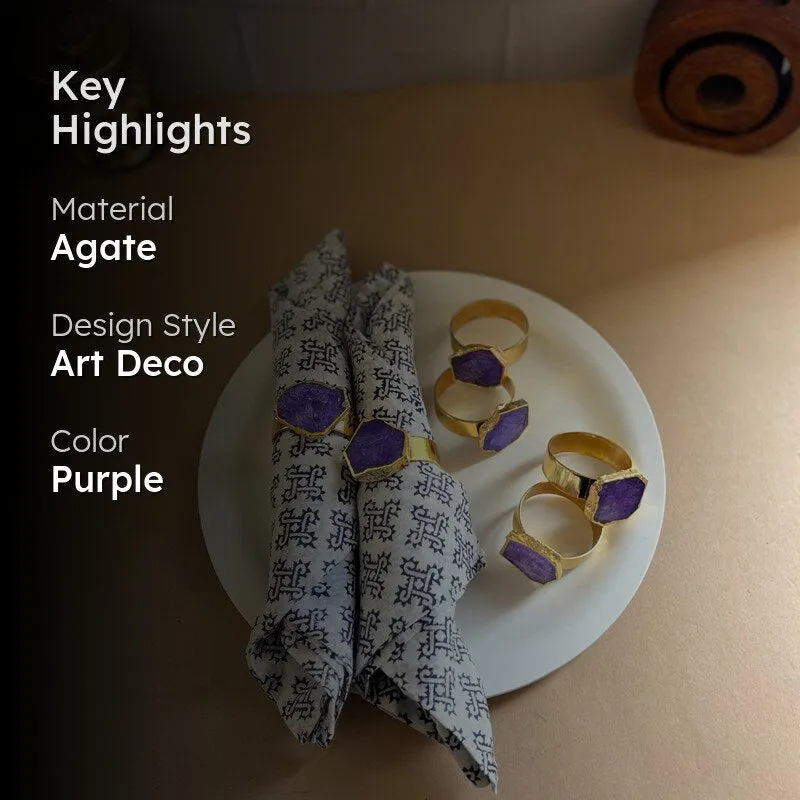 Suzzaine Handcrafted Agate Napkin Rings (Purple) - Set Of Six media 2
