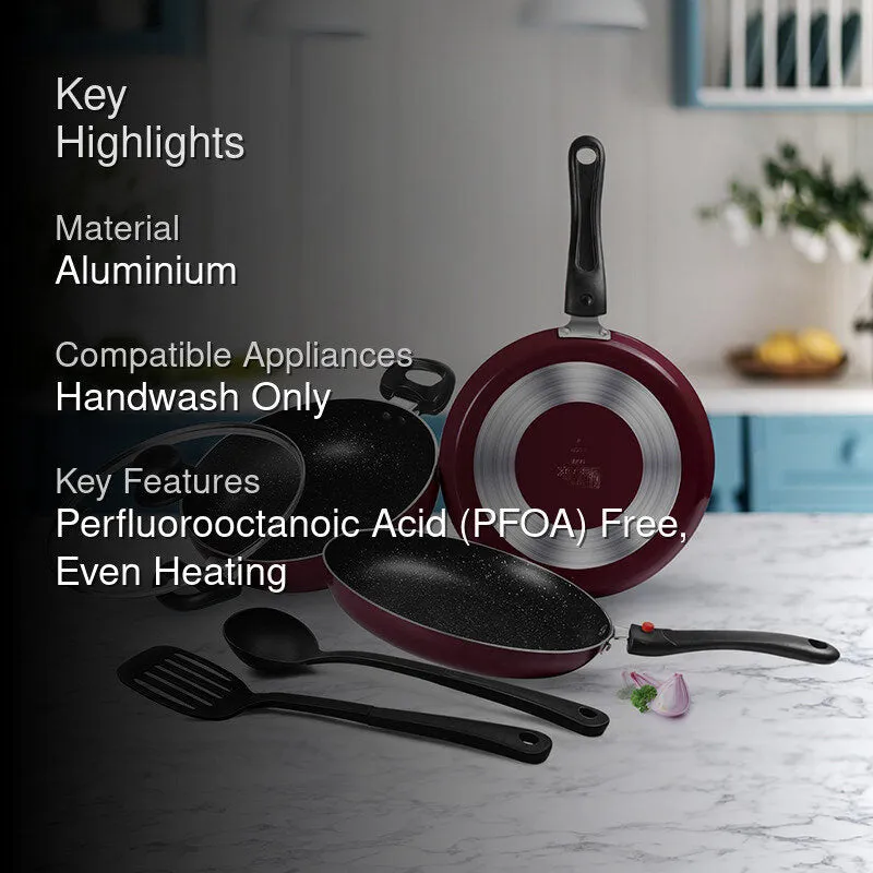 Milton Non-Stick Cookware Set (Maroon) - Five Piece Set media 2