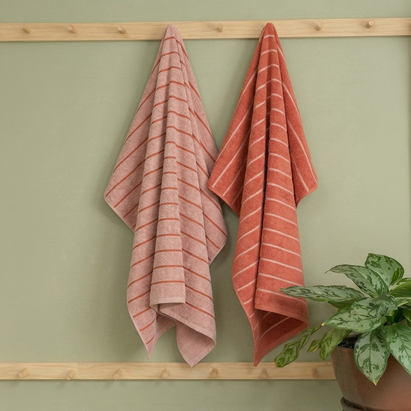 Monte Carlo Soft Linea Pure Cotton Bath Towels (Beige,Peach) - Set of Two - 75 x 150 cms