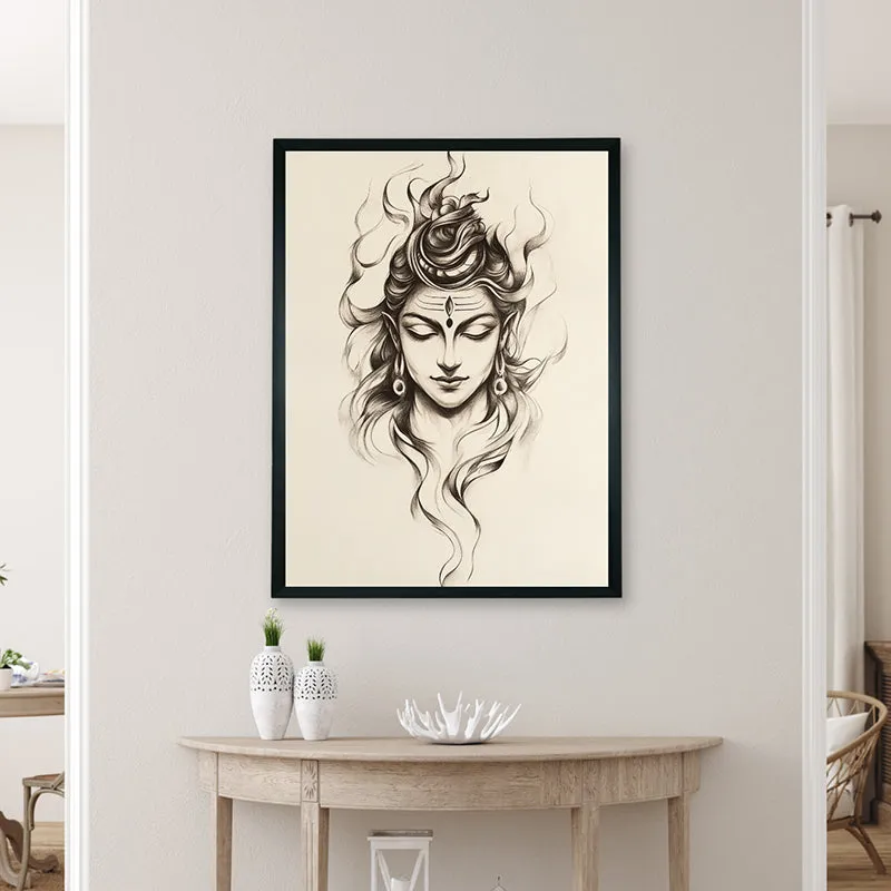 Shiva Sketch Canvas Wall Art With Resin Frame media 4