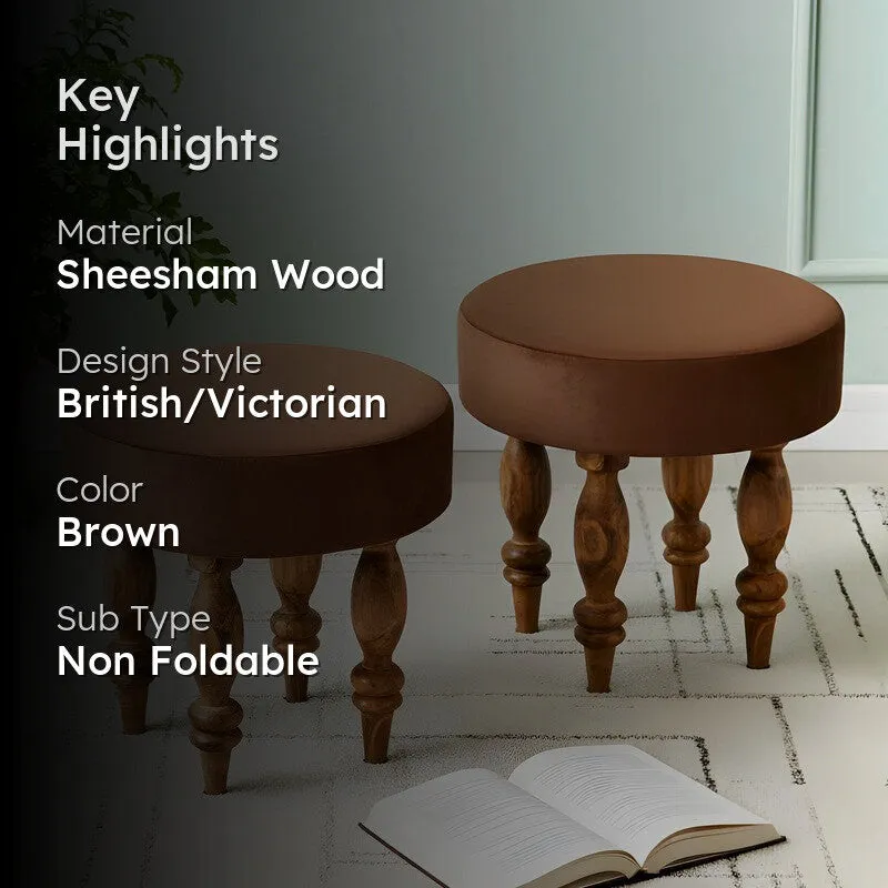 Ravro Sheesham Wooden Stools (Brown) - Set Of Two media 2