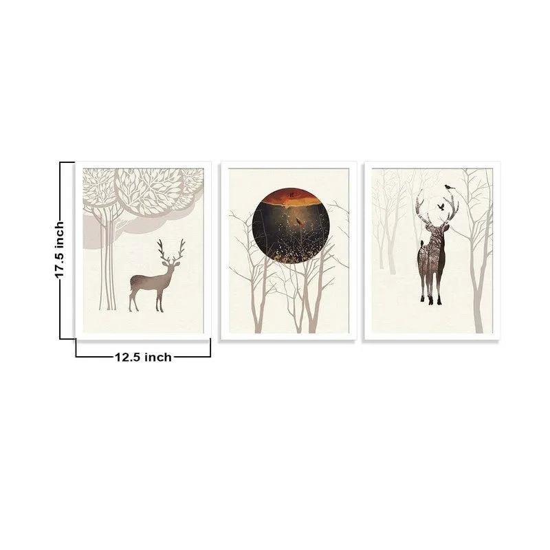 Deerland Paper Wall Painting With MDF Frame (White) - Set Of Three media 8