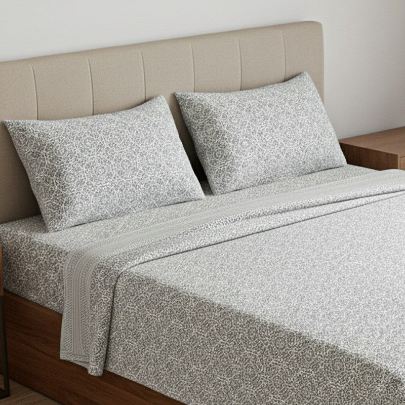 Anvi Ethnic Printed Cotton Bedsheet (Grey) - 120 TC media 3