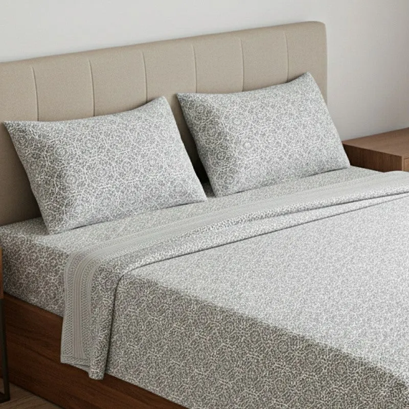 Anvi Ethnic Printed Cotton Bedsheet (Grey) - 120 TC media 3