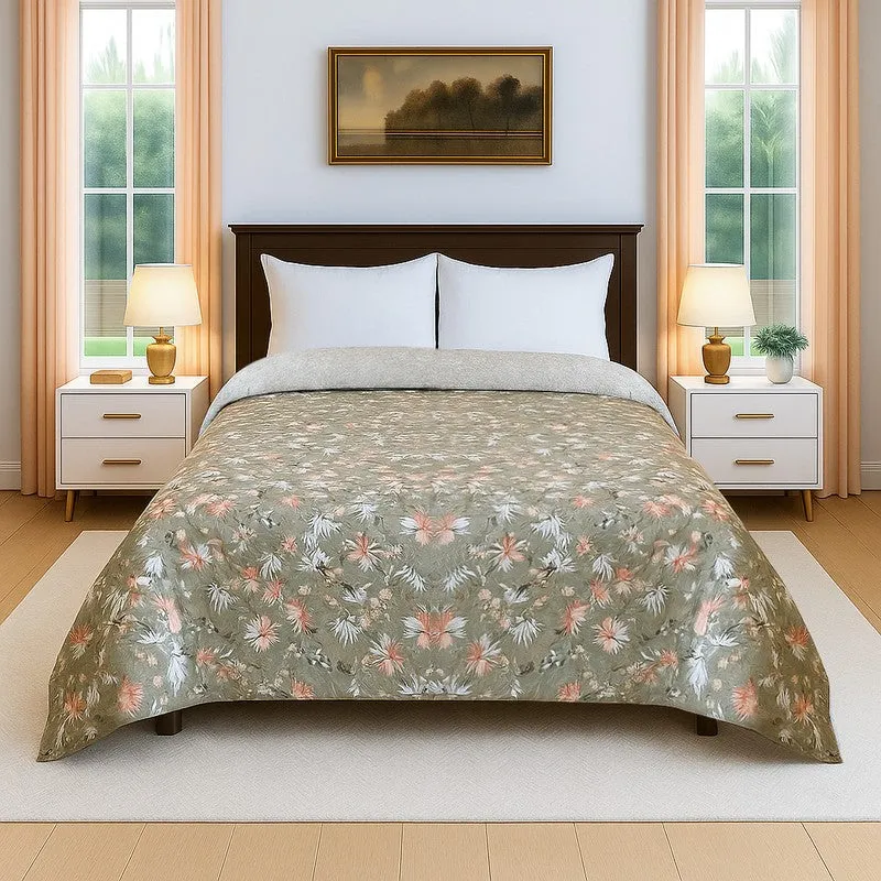 Leafara Floral Cotton Comforter (Mud Brown) - 300 GSM media 1