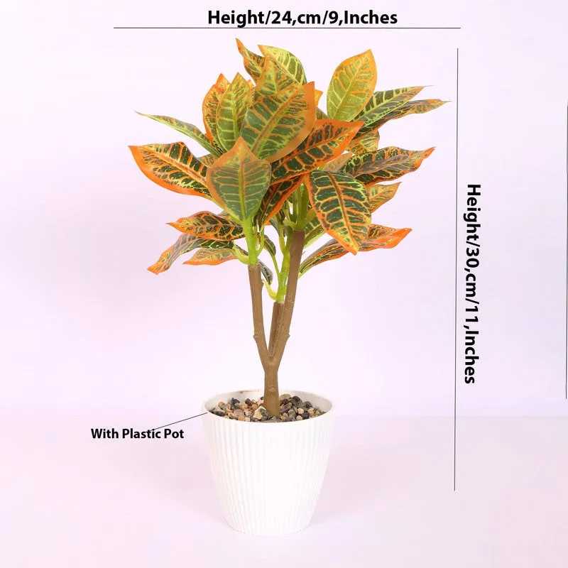 Ficus Bonsai Artificial Plant With Black Plastic Pot - Green,Orange media 6