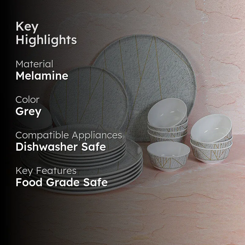Crackle Chrome Melamine Dinner Set (Grey) - 24 Piece Set media 2