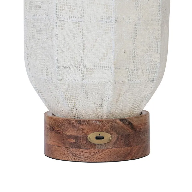 Lumora Oval Soft Glow Base Fabric Wooden Table Lamp - White media 5