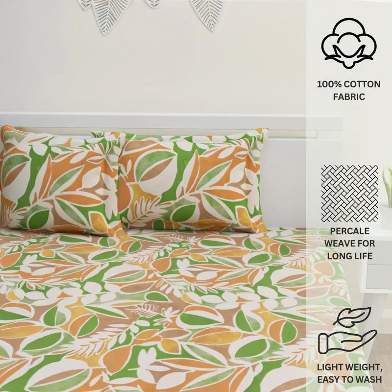 Spa Florals Cotton Bedsheet (Green, Orange) - 144 TC media 12