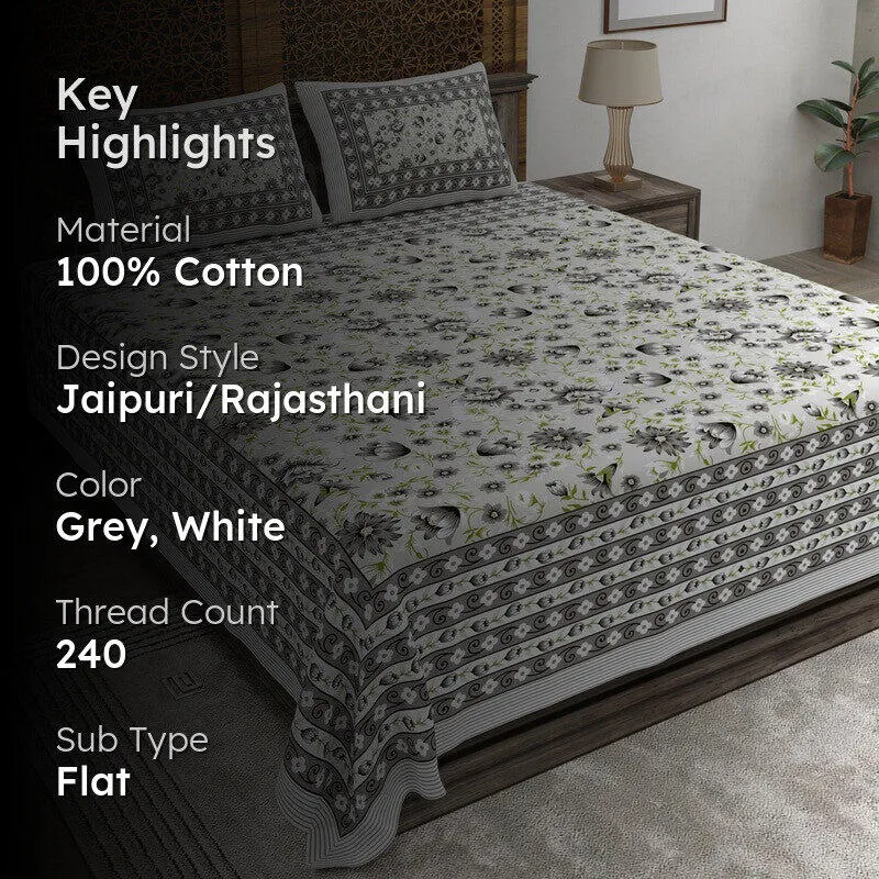 Artum Cotton Bedsheet (Grey,White) - 240 TC media 2