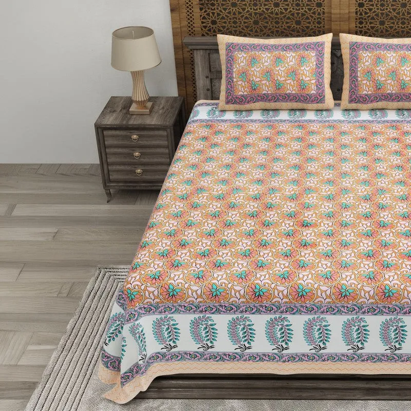 Rangva Cotton Bedsheet (Peach,Blue) - 240 TC media 3