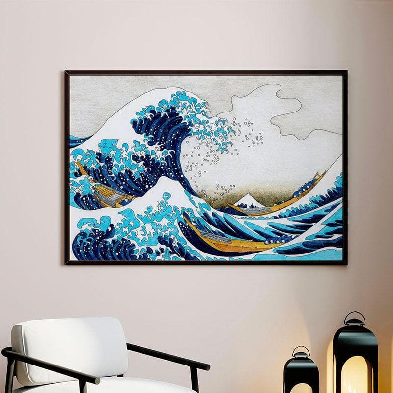 Great Waves Canvas Painting - Black Frame