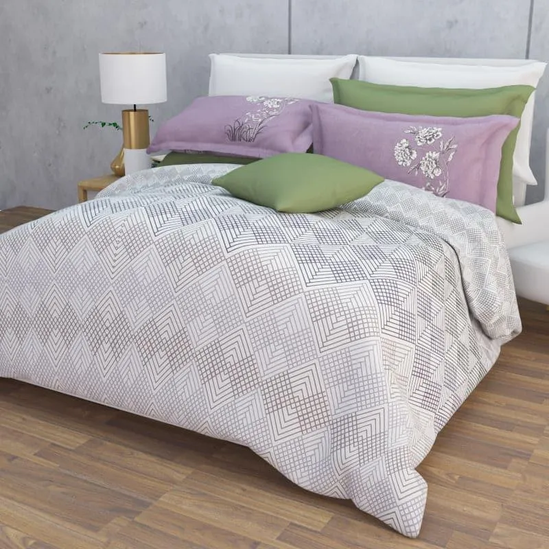 Ozena Geometric Cotton Bedsheet (Grey,Lilac) - 210 TC media 1