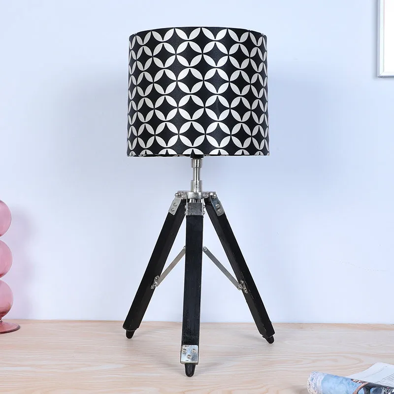 Tatami Fold Printed Tripod Mango Wood Table Lamp - White,Black media 3