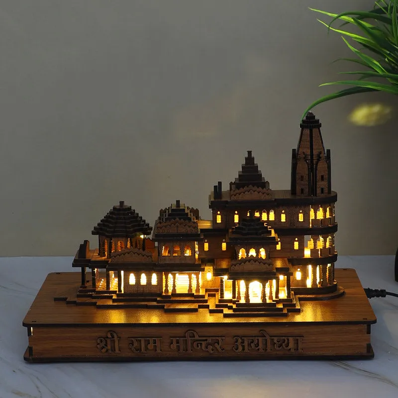 Divine Teal Wood Ram Mandir Showpiece media 3