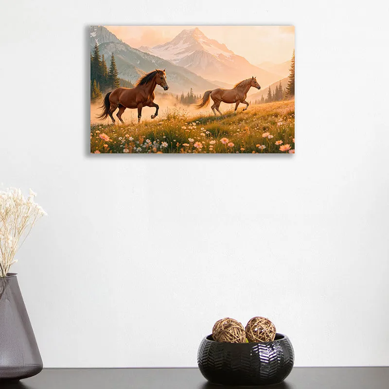 Horses in Meadow Cotton Canvas Wall Art media 1