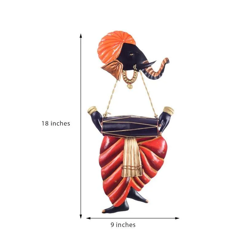 Ganesha With Dholak Wrought Iron Wall Accent media 6