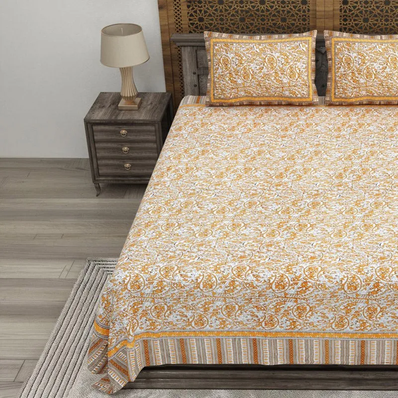 Formix Cotton Bedsheet (Beige,Orange) - 240 TC media 3