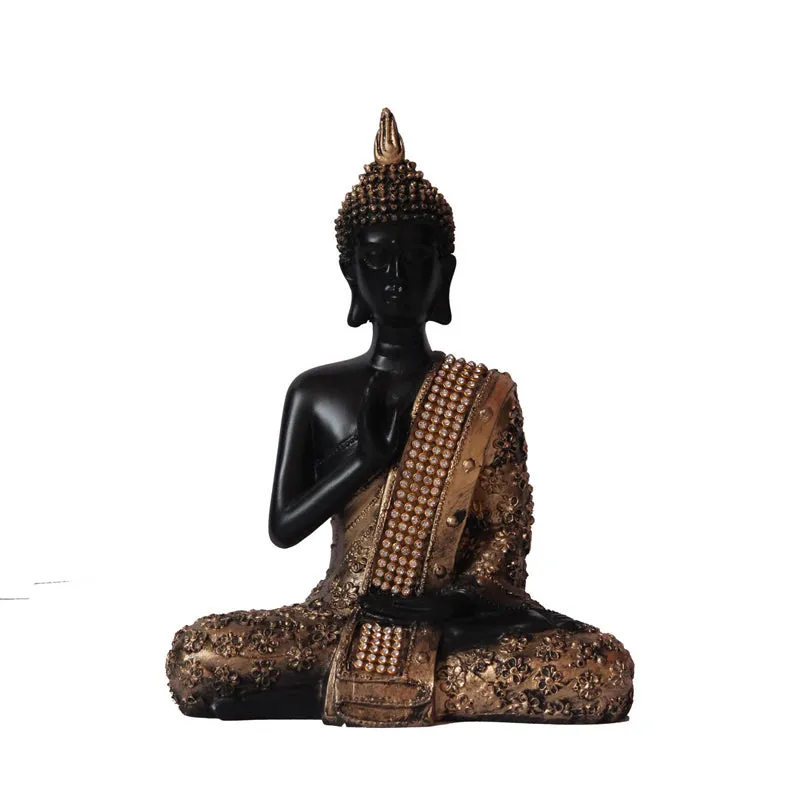 Buddha in Meditation Showpiece - Black & Gold media 3