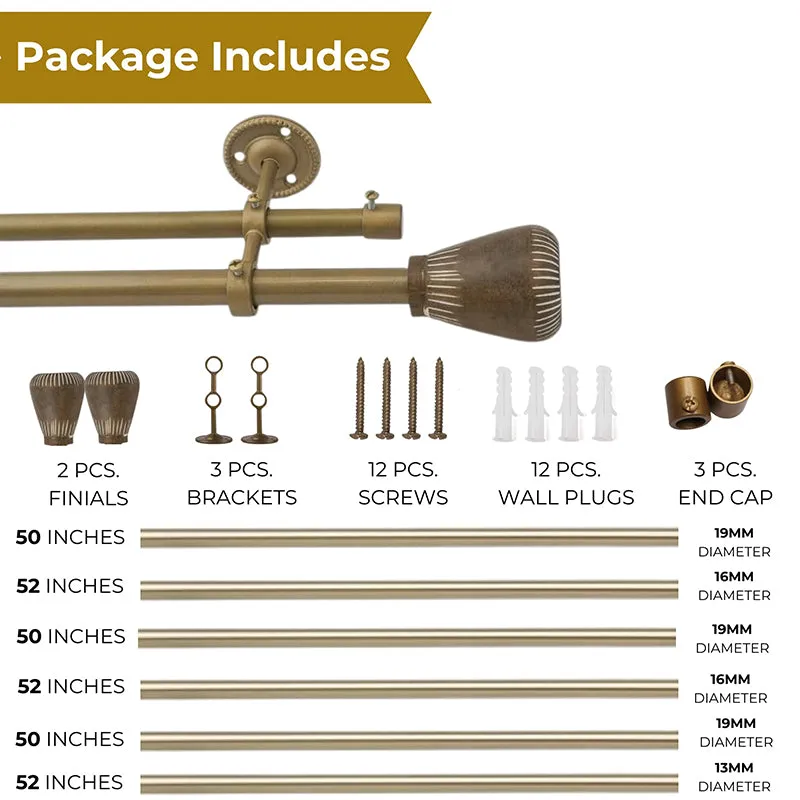 Stria Edge Duo Extendable 1" Double Curtain Rods With Urn Finial & Brackets media 4