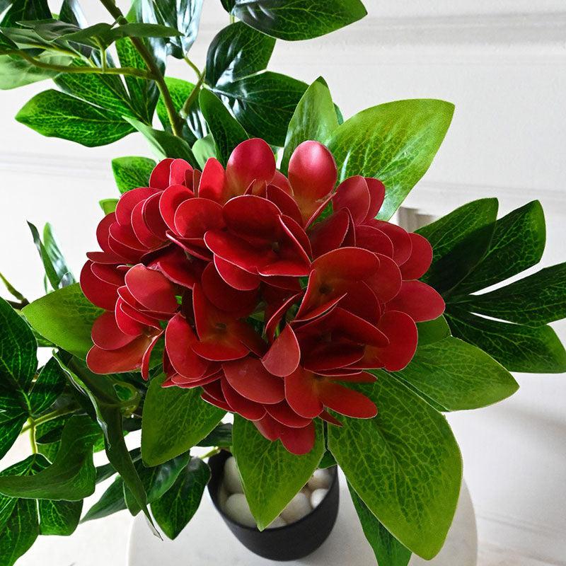 Faux Everlasting Hydrangea Plant With Black Plastic Pot (Red & Green) - 76 cm (2.5 ft) media 4