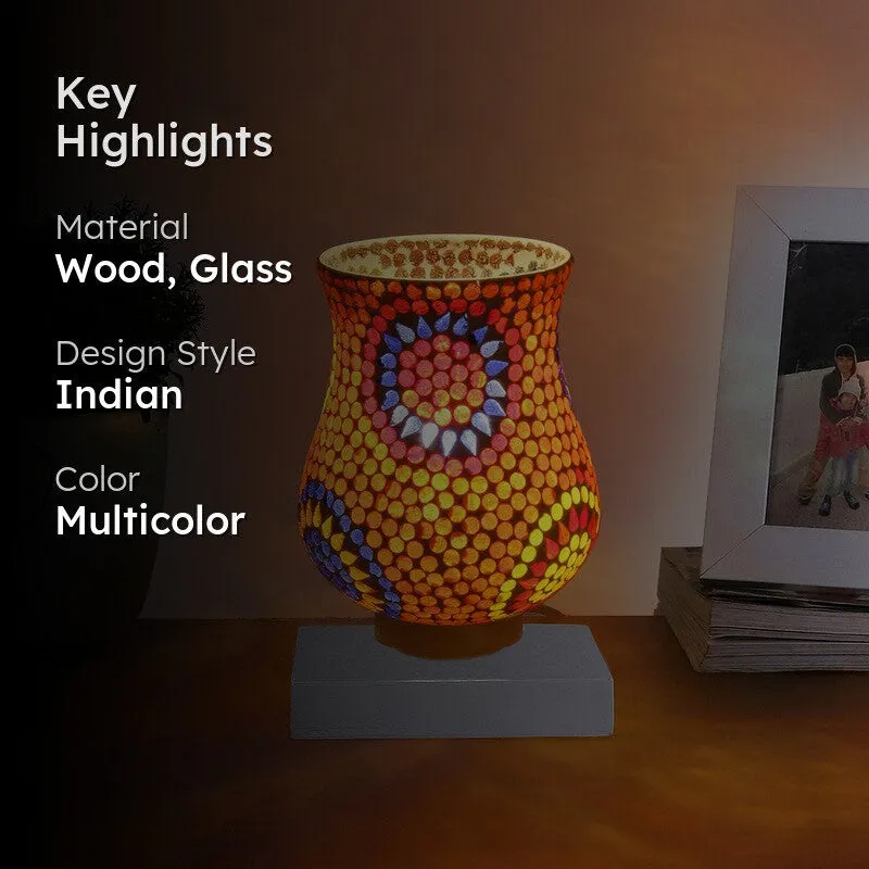 Luminexia Mosaic Glass Table Lamp With Wooden Base - Multicolor media 2
