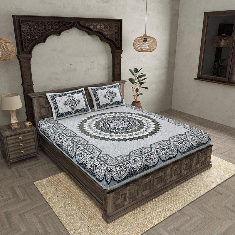 Chaital Ethnic Cotton Bedsheet (Grey) - 240 TC media 3