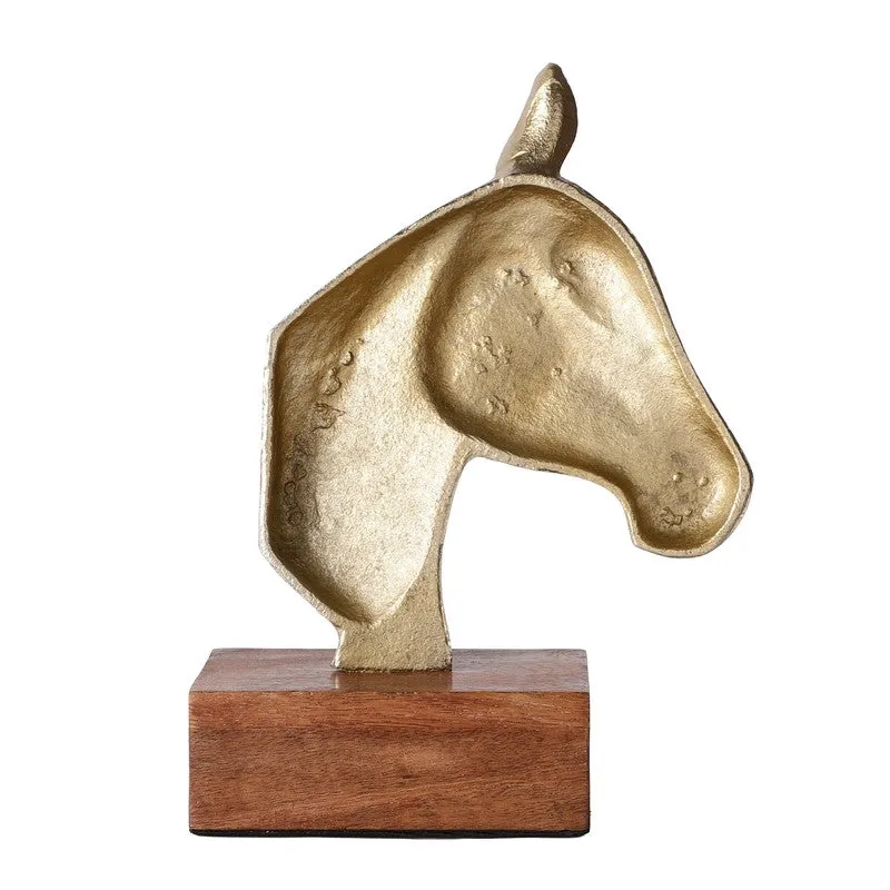 Noir Stallion Horse Head Aluminium Showpiece - Gold media 4