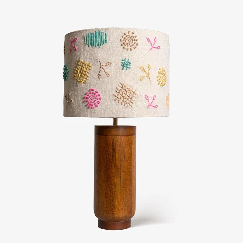 Orange Tree Gesu Mango Wood Table Lamp wit Cotton Embroidery Sade - Multicolor media 5