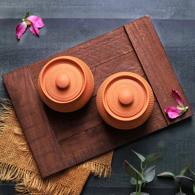 Clay Curve Terracotta Jar (420 mL Each) - Set Of Two media 6