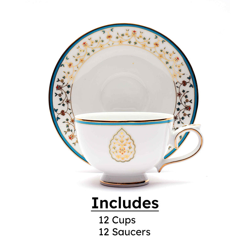 Gilded Mavi 24k Gold Brushed Porcelain Tea Cup & Saucer (300 mL) - Set of Six media 6