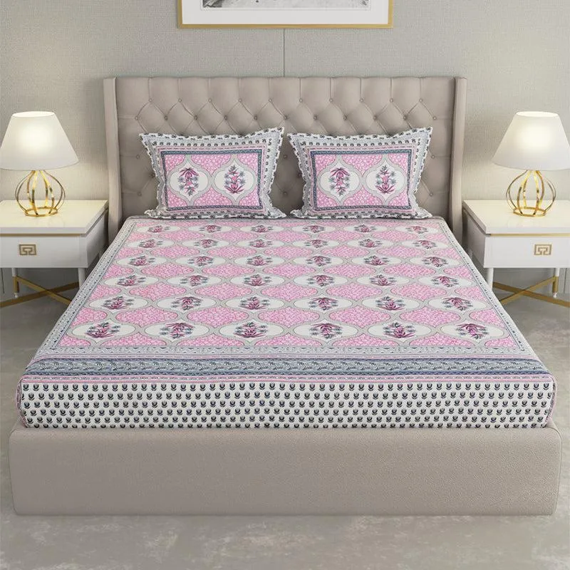 Devarna Printed Cotton Bedsheet (Pink) - 240 TC media 4